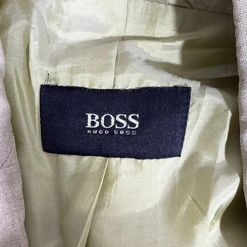 Hugo Boss Jacket Mens Size 42 Chest 100% Solbiati Linen Sand Double Breasted